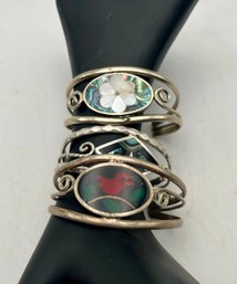 Lot Of 3 Vintage Cuff Bracelets Inlay Design & Other