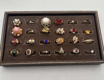 Gold Tone Ring Lot  25 Rings