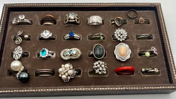 32 Rings Mostly Silver Tone