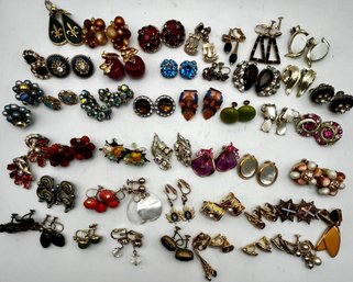 Large Lot Gold Tone Clip Screw Earrings 48 Pair