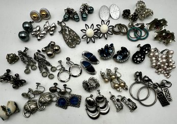 Silver Tone Clip/screw Back Earrings Lot 30 Pairs