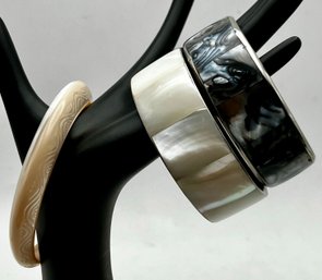 Shell Inlay And Carved Shell Bracelets