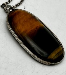 Vintage 925 Sterling Tigers Eye Pendant Necklace
