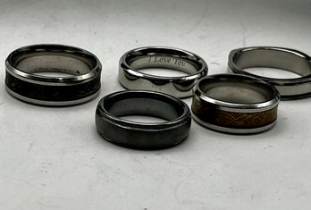 Large Size Tungsten & Unmarked Rings Lot Of 5