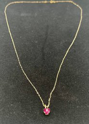 10K Gold Necklace With Red Stone Heart In 10K Gold Setting
