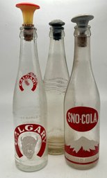 3 Vintage Bottles With Laundry Sprinklers- Calgary, Sno-cola, Hires