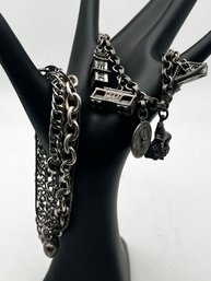 Vintage Charm Bracelet & Other Silver Tone Bracelets