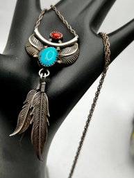 Sterling Navajo Turquoise Coral Necklace