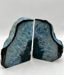 Blue Agate Geode Book Ends