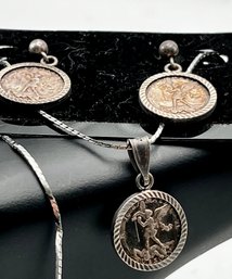 Necklace & Earrings .999 Set - Virtute Tutus Religious St Micheal