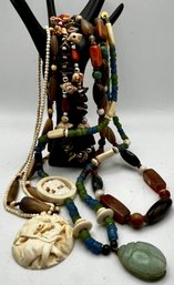 Necklace Lot Vintage Natural Stone, Shell, Bone, Horn