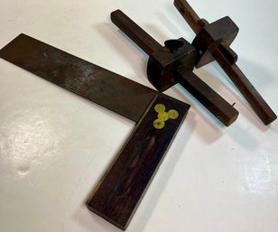 Antique Wood Scribe Layout Gauges & Carpenter Try Square