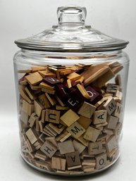 Large Jar With Lid Filled With Scrabble Tiles