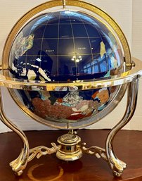 Gem Stone Globe With Compass On Brass Stand