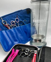 Barbicide Glass Container  And Professional Barbering/ Beauty Hair  Shears