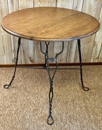Ice Cream Parlor Style Table Wood Top Metal Legs