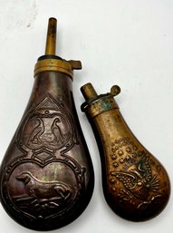 Black Powder Flask- Colts Patent Eagle Shield, Dog & Birds