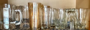 Drink Glasses Set Set Of 7 Clear, 3 Vntg Heavy Beer, And Others As Shown