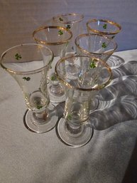 Vintage Shamrock Pedestal Glasses, Wine, Cordial, Set Of 6
