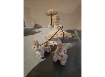 Vintage Ceramic Girl Walking Poodle