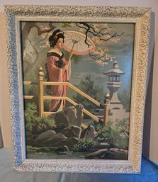 Vintage 1960's Japanese Geisha Girl In Garden  Paint By Number