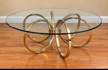 Mid-Century Modern Chrome & Glass Coffee Table 42'D X 14'