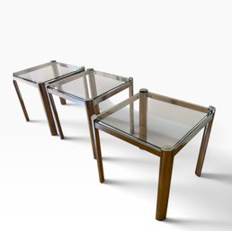 SET OF 3 MCM Chrome & Glass End Tables 14'