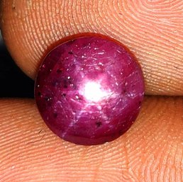 Natural Six Line Star Ruby Round Cab, 5.08 Ct, Opaque, Origin - India , Loose Gem
