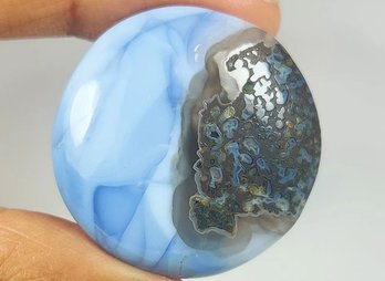Natural Blue Opal Round Cab, Great Design, 25.86 Ct , Origin Peru, Gem