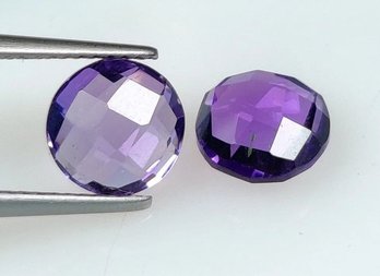Purple Amethyst Round Checkerboard Pair, 3.83 Ct, Clarity-VVS