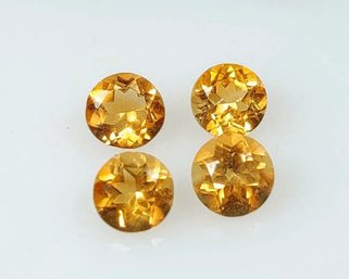 Perfect Set Of 4 Yellow Citrine Round Loose Gemstones, 2.00 Ct, Brazil, Clarity-VVS