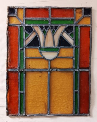 Antique Stained Glass Window, Hand Made Prairie Style Window, No Frame - One Fractured Glass, 21.5x 27.5