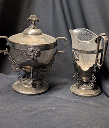Webster Victorian Cream And Sugar Silver Plate With Glass Inserts