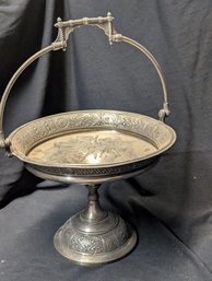 Silver Plate Brides Basket With Dog Pattern