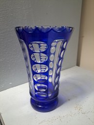 Blue Cut To Clear Vase