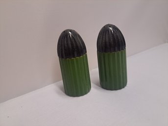 Green  And  Black  Bakelite  Salt  & Pepper 2 1/4'