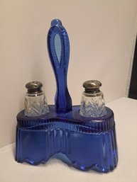 Blue Salt And Pepper Shakers With Stand