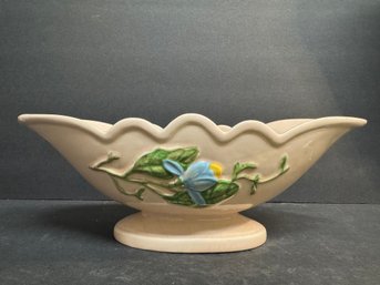 Hull Planter, Light Pink With Blue Flowers 14.5'