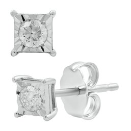 1/5 Cttw Lab-Grown Diamond Princess Miracle Plate Stud Earrings In .925 Sterling Silver - Prestige Collection