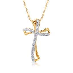 1/4 Cttw Lab-Grown Diamond Elegant Twist Cross 14Kt Gold Plated Sterling Silver Pendant-Prestige Collection