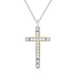 3/8 Cttw Lab-Grown Diamond Two-Tone 14Kt Gold Plated .925 Sterling Silver Pendant - Prestige Collection