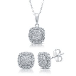 1 Cttw Lab-Grown Diamond Princess Style Pendant & Earring Set In .925 Sterling Silver - Prestige Collection