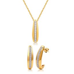 1/4 Cttw Lab-Grown Diamond Bar Pendant & Hoop Earring Set In 14Kt Gold Plated Silver - Prestige Collection
