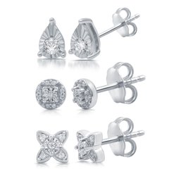 1/4 Cttw Lab-Grown Diamond 3-Pair Stud Earring Set In .925 Sterling Silver - Prestige Collection