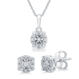 1/3 Cttw Lab-Grown Diamond Pendant & Stud Earring Set In .925 Sterling Silver - Prestige Collection