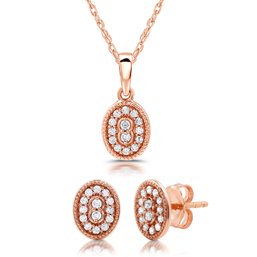 1/3 Cttw Lab-Grown Diamond Oval Pendant & Stud Set In Rose Gold Plated Sterling Silver - Prestige Collection