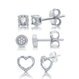1/4 Cttw Lab-Grown Diamond 3-Pair Stud Earring Set In .925 Sterling Silver - Prestige Collection