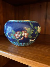 Colorful Chinese Cloisonn Planter /Vase/ Bowl Metal Base