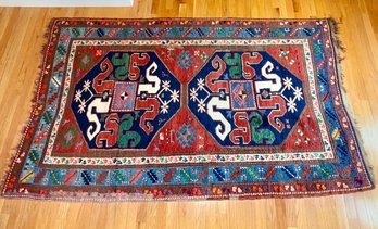 Beautiful Vibrant 7.5 X 4.5 Approx Hand-knotted Wool Tribal / Geometric Design Rug