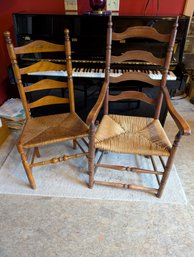 Two Similar Rush Seat Ladder Back Chairs